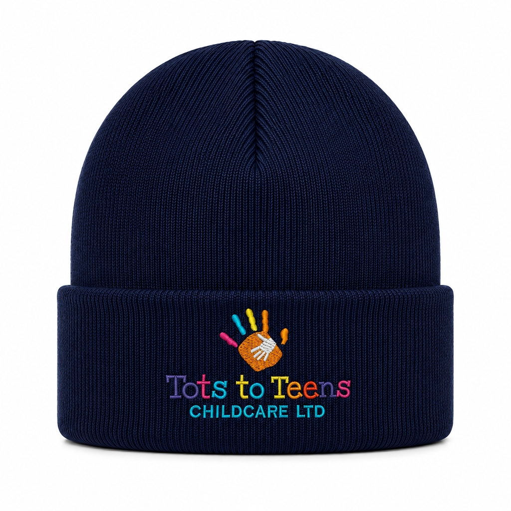 Tots to Teens Childcare Personalised Embroidered Beanie – School Crest & Initials