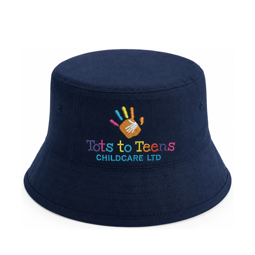 Tots to Teens Childcare Personalised Embroidered Bucket Hat – School Crest & Initials